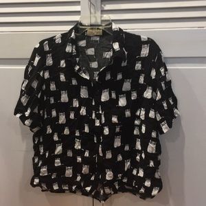 Black Button-down Cat Shirt